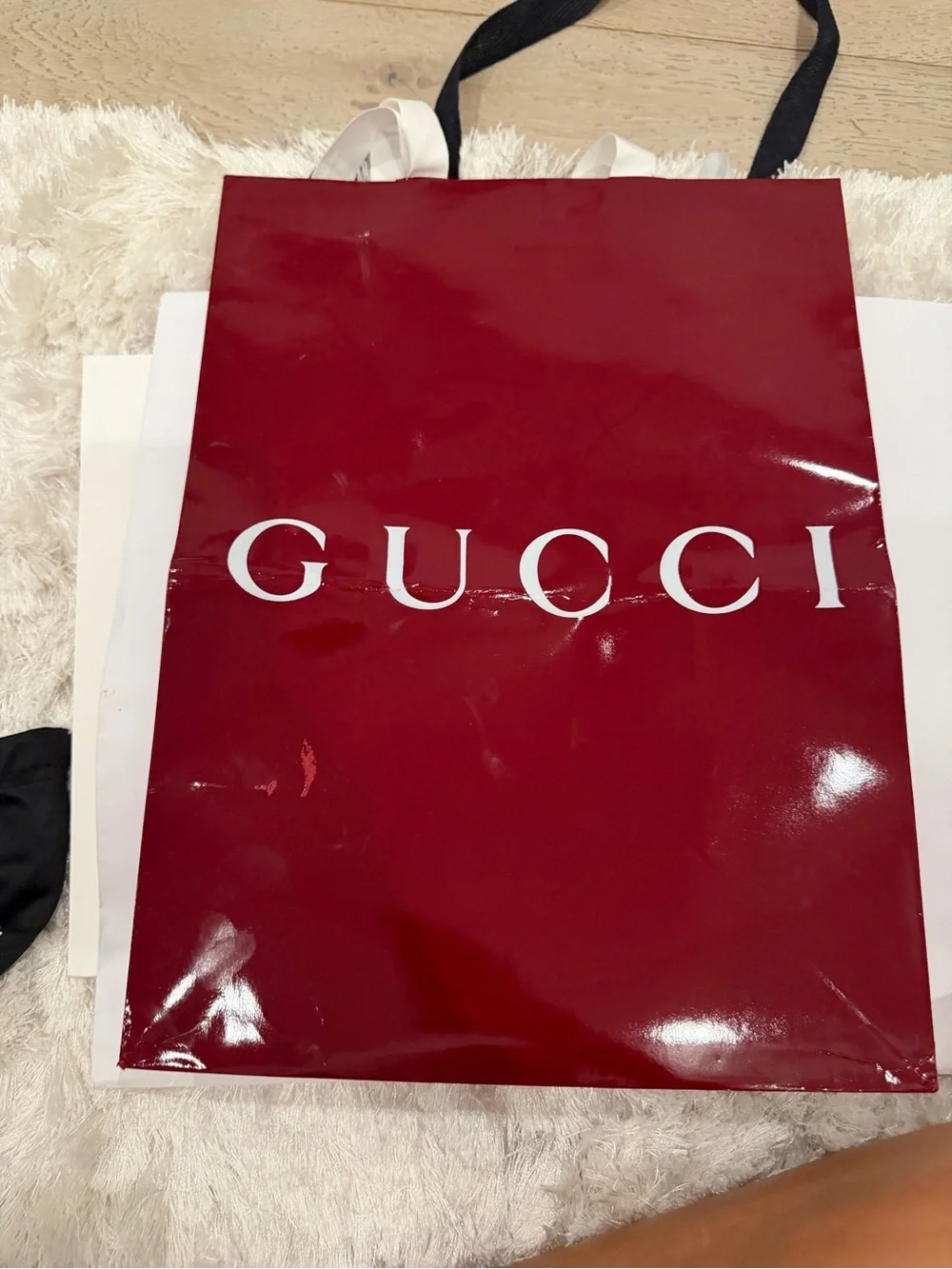 Gucci Black Tee with Gold Logo and Green-Red stripe  box and bag